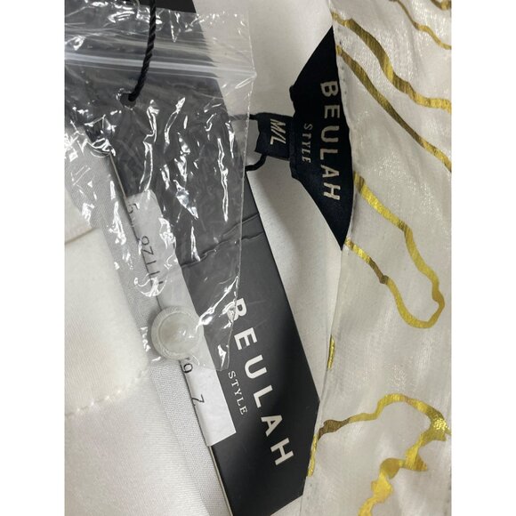 Beulah Women’s White/Gold Short Sleeve Asymmetrical Shirt Dress Size M/L - New - Picture 5 of 6